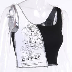 Y2K Patchwork Punk Crop Top Women Gothic Tank Sleeveless Casual Streetwear Fashion Top