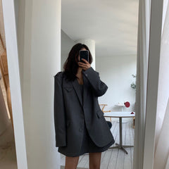 Oversized Blazer Women Solid Color Loose Stylish Chic Casual Office Outerwear Fashion Coat
