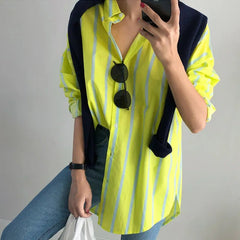 Shirt Women Vertical Stripe Long Sleeve Temperament Fit Trendy Casual Chic Everyday Fashion Top