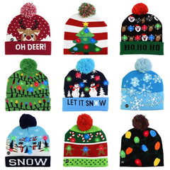 LED Christmas Beanie Knitted Hat Christmas Light Up Knitted Hat Christmas Gift for Kids Adults Xmas Warm Beanies