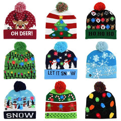 Christmas Beanie LED Light Up Knitted Hat Warm Xmas Gift Kids Adults Unisex Holiday Accessory