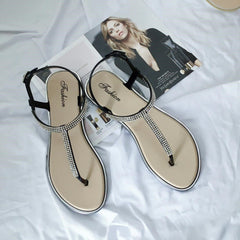 Rhinestone Flat Sandals Women Flip Flop Low Heel Strap Comfortable Casual Summer Fashion Shoes