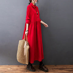 Corduroy Midi Dress Women Casual Loose Elegant Vintage Office Casual Fashion Dress