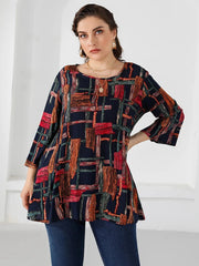 Plus Size Blouse Women Three Quarter Sleeve Colorful Print Casual Long Loose Oversized Fashion Top