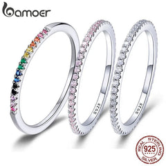 Eternity Ring Women 925 Sterling Silver Cubic Zirconia Stackable Colorful Band Jewelry Gift