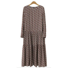 Plus Size Floral Printed Maxi Dress Women Long Sleeve O-Neck Elegant Casual Fashion Dress