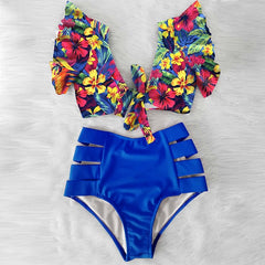 High Waist Floral Print Bikini Set Women Ruffle 2-Piece Swimsuit Beach Vacation Swimwear