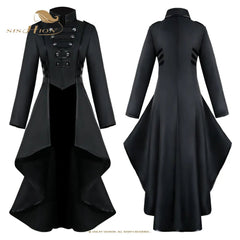 Trench Coat Women Medieval Victorian Gothic Steampunk Tuxedo Tailcoat Irregular Hem Vintage Frock