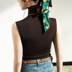 Turtleneck Tank Top Women Slim Sleeveless Chic Black Casual Elegant Autumn Fashion Top