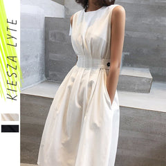 Solid Color Midi Dress Women Elegant Office Party Casual Chic Comfortable Fashion Dress