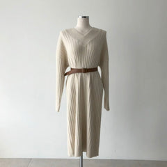 Long Sleeve Knitted Sweater Dress Women Loose Warm Casual Elegant Winter Fashion Dress