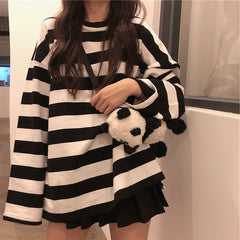 Striped Oversized Sweater Women Long Sleeve Gothic Couple Tops Casual Streetwear Fashion