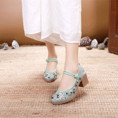 Embroidered Shoes Women Soft Retro Ankle Strap Comfortable Ladies Casual Everyday Fashion Flats