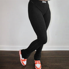 High Waist Sporty Trousers Women Bright Line Stretchy Casual Everyday Fashion Pants