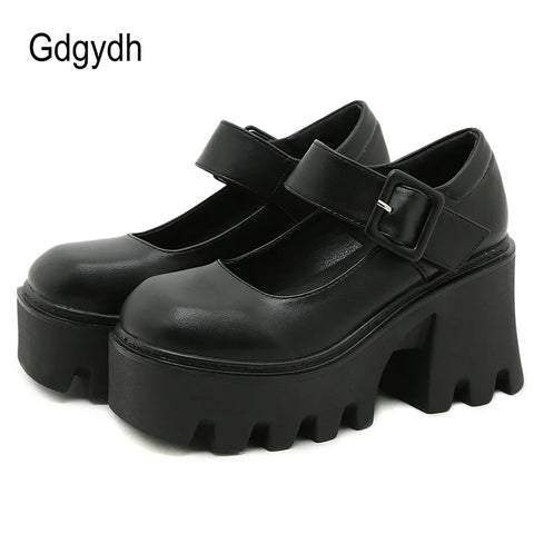 Mary Jane Shoes Women Platform Pump Rubber Sole Soft PU Leather Vintage Casual Girls Fashion