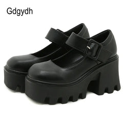 Mary Jane Shoes Women Platform Pump Rubber Sole Soft PU Leather Vintage Casual Girls Fashion
