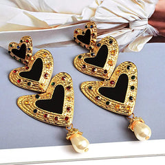 Heart Drop Earrings Women Metal Crystal Long Stud Fashion Jewelry Elegant Gift Accessories