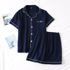 Couple Pajama Set Unisex Cotton Short Sleeve Shirt Shorts Casual Loungewear Sleepwear Fashion