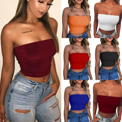 Tube Top Women Strapless Solid Color Stretchy Crop Tank Cami Casual Everyday Fashion Top
