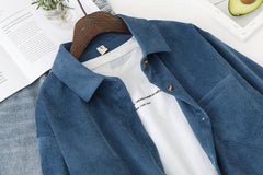 Corduroy Shirt Women Button Down Collar Vintage Style Long Sleeve Casual Fashion Blouse Top