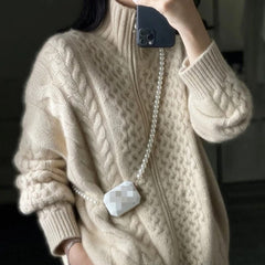 Cashmere Cardigan Women Thick Turtleneck Loose Oversized Wool Knitted Warm Winter Fashion Sweater