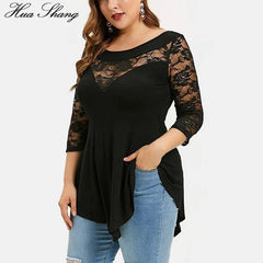 Blouse Women Floral Lace Hollow Out Tunic Solid Ruffle Irregular Hem Casual Elegant Fashion Top