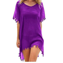Swimsuit Cover Up Chiffon Tassels Beach Wear for Women Swimwear Bathing Suit Loose Solid Cover Ups