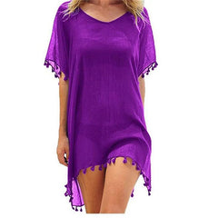 Swimsuit Cover Up Women Chiffon Tassel Loose Solid Beach Wear Bathing Suit Summer Swimwear