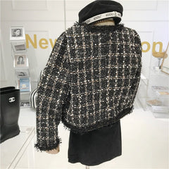 Short Tweed Jacket Women Elegant Chic Casual Office Outerwear Contemporary Fashion