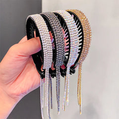 Elegant Luxury Rhinestone Tassel Ponytail Hair Claws Sweet Meatball Hair Clips Headband Fashion Hair Accessories