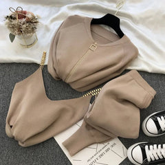 Pant Set Women 3-Piece Knitted Zipper Cardigan Camisole Pants Designer Inspired Casual Tracksuit Fall Winter