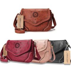 Shoulder Bag Women Vintage PU Leather Brown Hollow Out Crossbody Satchel Retro Handbag Purse