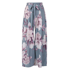 Y2K High Waist Floral Print Palazzo Pants Women Loose Baggy Lace-Up Wide Leg Boho Fashion