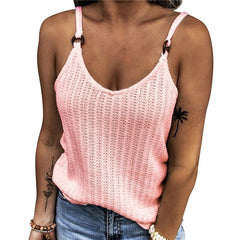 Knit Sling Tank Top Women Sleeveless Round Neck Suspender Casual Everyday Summer Fashion