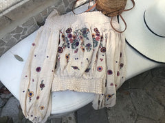 Off Shoulder Floral Embroidery Boho Blouse Women Casual Elegant Spring Summer Fashion Top