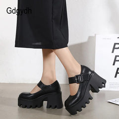 Mary Jane Shoes Women Platform Pump Rubber Sole Soft PU Leather Vintage Casual Girls Fashion