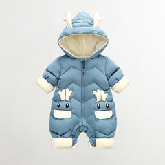 Newborn Baby Winter Snowsuit Velvet Thick Baby Jumpsuit 0-2 Years Hooded Deer Ears Romper
