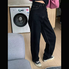 Jeans Women Vintage Black High Waist Wide Leg Straight Baggy Streetwear Fashion Denim Trousers