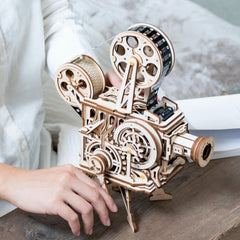 Wooden Movie Projector Model Kit 3D Hand Crank Building Assembly DIY Plays Film Educational Gift