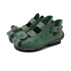 Sandals Women Genuine Leather Soft Flat Bottom Handmade Retro Leisure Low Platform Casual Summer