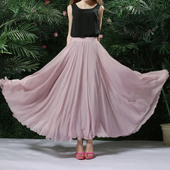 High Waist Chiffon Maxi Skirt Women Boho 3-Layer Long Non-Transparent Casual Elegant Fashion Skirt