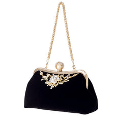 Diamond Pearl Handbag Vintage Crystal Flower Evening Bag Wedding Party Bride Clutch Bag
