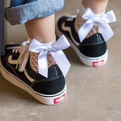 Fishnet Ankle Socks Women Black Mesh Bow Cute Casual Everyday Fashion Accessory