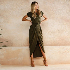 Oversized Midi Dress Women Chic O-Neck Short Sleeve Elegant Party Casual Fashion Dress