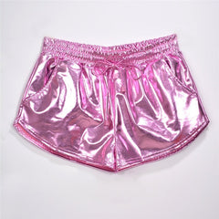 Metallic Hot Shorts Women Shiny Wet Look Elastic Drawstring Casual Club Party Fashion