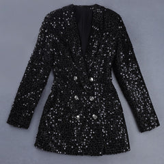 Sequined Blazer Women Glitter Sparkly Club Party High Fashion Jacket Elegant Chic Dress