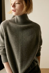High Neck Cashmere Sweater Women Loose Thick Pullover Knit Warm Elegant Winter Fashion Top
