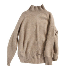 High Neck Cashmere Sweater Women Loose Thick Pullover Knit Warm Elegant Winter Fashion Top
