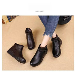 Ankle Boots Women Faux Leather Plush Wedge Warm Lining Winter Casual Cold Weather Fashion Shoes