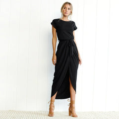 Oversized Midi Dress Women Chic O-Neck Short Sleeve Elegant Party Casual Fashion Dress